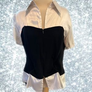 Dressbarn top classy black and white with lace-up back